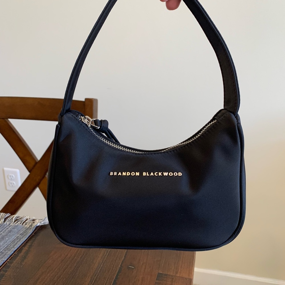 Brandon Blackwood Black Shoulder Bag with Gold Logo